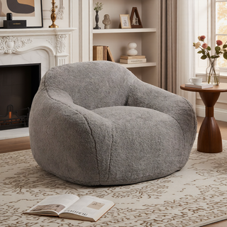 Sunvega Faux Fur Bean Bag Sofa with Memory Foam Filler and Armrests for Living Room