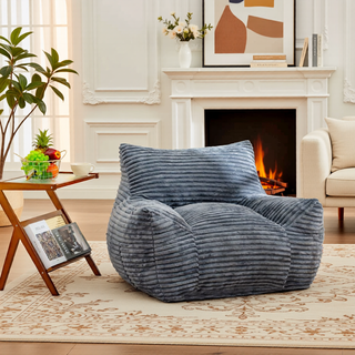 Sunvega Oversized Comfy Beige Bean Bag Chair with Supportive Armrests for Living Room