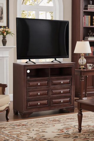 Sunvega Cappuccino Nightstand with Curved Drawer Fronts and Real Wood Veneers