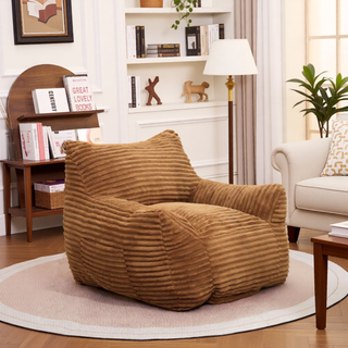 Sunvega Oversized Comfy Beige Bean Bag Chair with Supportive Armrests for Living Room