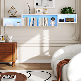 Sunvega Wall Mounted Floating 80 Inch TV Stand with LED Lights and Charging Station