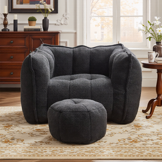 Sunvega Soft Chenille Bean Bag Chair with High Resilient Foam for Living Room