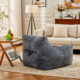 Sunvega Oversized Comfy Beige Bean Bag Chair with Supportive Armrests for Living Room