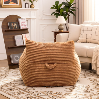 Sunvega Oversized Comfy Beige Bean Bag Chair with Supportive Armrests for Living Room