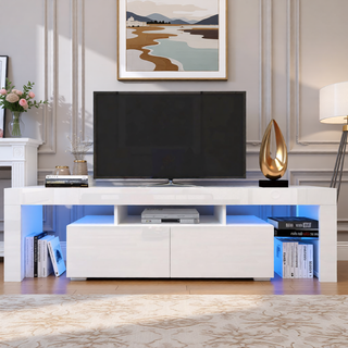 Sunvega Wall Mounted Floating 80 Inch TV Stand with LED Lights and Charging Station