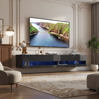 Sunvega Wall Mounted Floating 80 Inch TV Stand with LED Lights and Charging Station