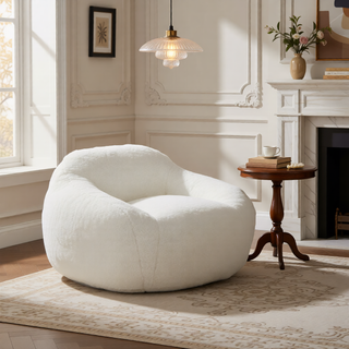 Sunvega Faux Fur Bean Bag Sofa with Memory Foam Filler and Armrests for Living Room