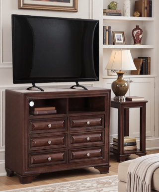 Sunvega Cappuccino Nightstand with Curved Drawer Fronts and Real Wood Veneers