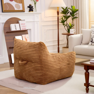 Sunvega Oversized Comfy Beige Bean Bag Chair with Supportive Armrests for Living Room