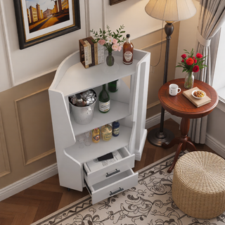 Sunvega Corner Bar Cabinet with Mirrored Back and 2 Drawers for Living Room