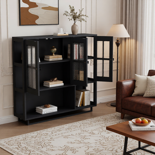 Sunvega Modern Two-Door Wall Cabinet with Three-Tier Storage for Living Room