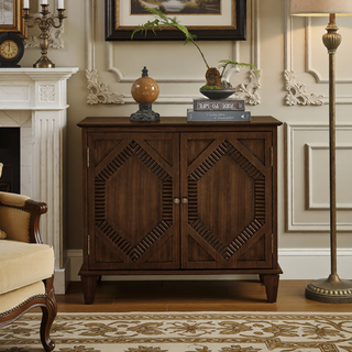 Sunvega Mid Century Modern Sideboard Buffet Cabinet with Spacious Storage and Geometric Accent