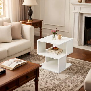 Sunvega Three-Tier Minimalist Shelving Unit with Grid Pattern for Home Storage