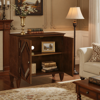 Sunvega Mid Century Modern Sideboard Buffet Cabinet with Spacious Storage and Geometric Accent
