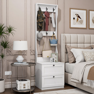 Sunvega Bedroom Nightstand with 2 Drawers and 4-Tier Open Shelving for Storage
