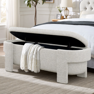 Sunvega Large Linen Upholstered Storage Bench with Foam Seat for Living Room
