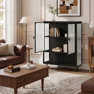 Sunvega Modern Two-Door Wall Cabinet with Three-Tier Storage for Living Room