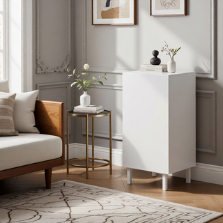 Sunvega Modern 5 Drawer Dresser with White & Walnut Finish for Bedroom