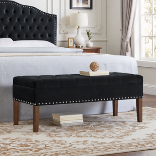 Sunvega Plush Tufted Storage Bench with Nail Accent for Bedroom Seating