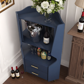 Sunvega Corner Bar Cabinet with Mirrored Back and 2 Drawers for Living Room