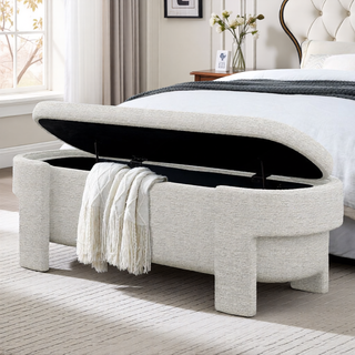 Sunvega Large Linen Upholstered Storage Bench with Foam Seat for Living Room