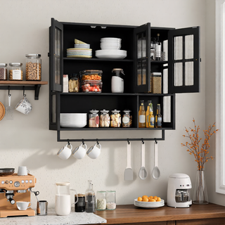 Sunvega Modern Two-Door Wall Cabinet with Three-Tier Storage for Living Room