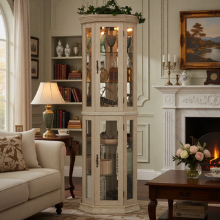 Sunvega Corner Curio Cabinet with LED Lighting and 4 Adjustable Glass Shelves