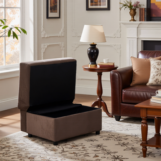 Sunvega Dark Blue Velvet Tufted Solid Wood Lift Top Storage Bench with Pull-out Ottoman