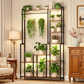 Sunvega 9 Tiered 63 Inch Tall Indoor Plant Stand with Grow Light for Multiple Plants