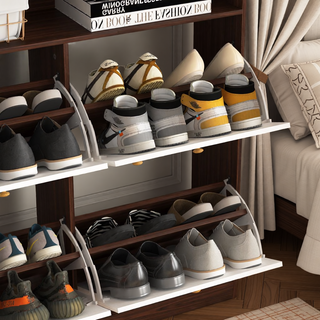Sunvega 4 Tier Shoe Rack Organizer with Drawer and Two Adjustable White Door Shelves