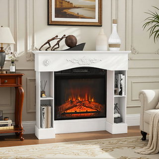 Sunvega Freestanding Fireplace Mantel with Baroque Design and Storage Columns