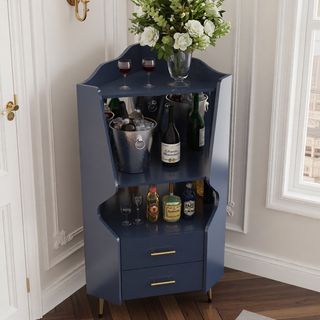 Sunvega Corner Bar Cabinet with Mirrored Back and 2 Drawers for Living Room