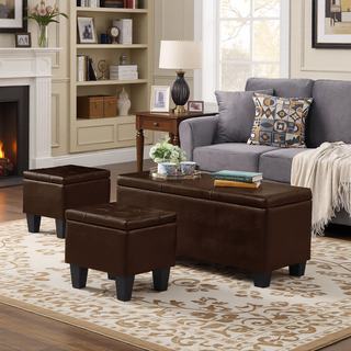 Sunvega Large Storage Ottoman Bench with Tufted Linen Design for Living Room