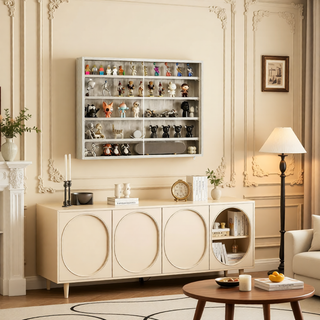 Sunvega 5-Tier Wall-Mounted Glass Display Cabinet with Adjustable Shelves for Collectibles