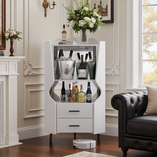 Sunvega Corner Bar Cabinet with Mirrored Back and 2 Drawers for Living Room