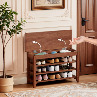 Sunvega Solid Wood Entryway Shoe Rack Bench with Hidden Storage for Boots