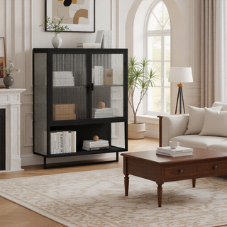 Sunvega Modern Two-Door Wall Cabinet with Three-Tier Storage for Living Room
