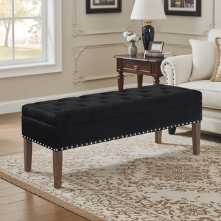 Sunvega Plush Tufted Storage Bench with Nail Accent for Bedroom Seating