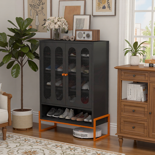 Sunvega Elevated Shoe Cabinet with Adjustable Shelves and Butterfly Doors
