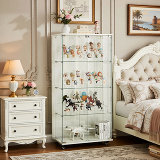 Sunvega 4 Tier Glass Display Cabinet with Lock and Wheels for Living Room