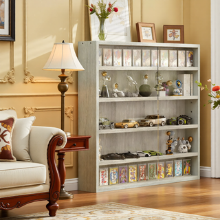Sunvega 5-Tier Wall-Mounted Glass Display Cabinet with Adjustable Shelves for Collectibles