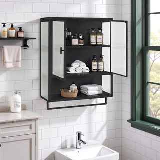Sunvega Modern Two-Door Wall Cabinet with Three-Tier Storage for Living Room