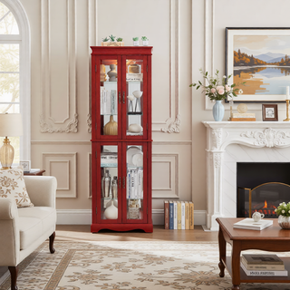 Sunvega Exquisite and Refined Lighted Glass Curio Display Cabinet with Illuminated Multilayer Design