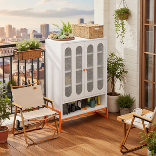 Sunvega Elevated Shoe Cabinet with Adjustable Shelves and Butterfly Doors