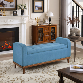 Sunvega Solid Wood Walnut Finish Tufted Dark Gray Upholstered Storage Bench with Lift Top