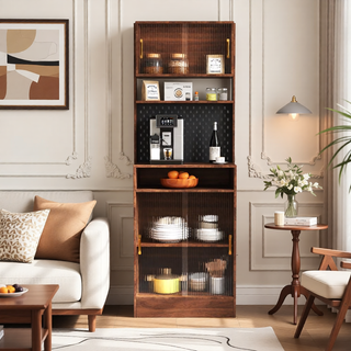 Sunvega Kitchen Pantry Sideboard with Two Sliding Glass Doors and Spacious Countertop