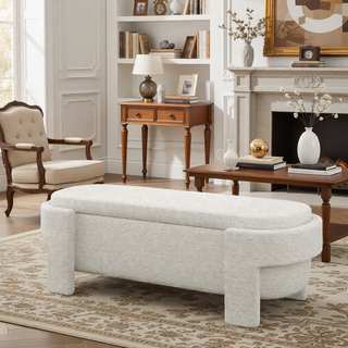 Sunvega Large Linen Upholstered Storage Bench with Foam Seat for Living Room