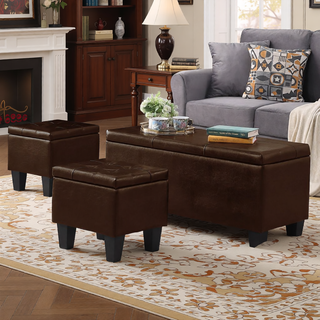 Sunvega Large Storage Ottoman Bench with Tufted Linen Design for Living Room