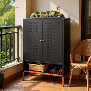 Sunvega Elevated Shoe Cabinet with Adjustable Shelves and Butterfly Doors