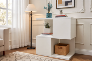 Sunvega Three-Tier Minimalist Shelving Unit with Grid Pattern for Home Storage